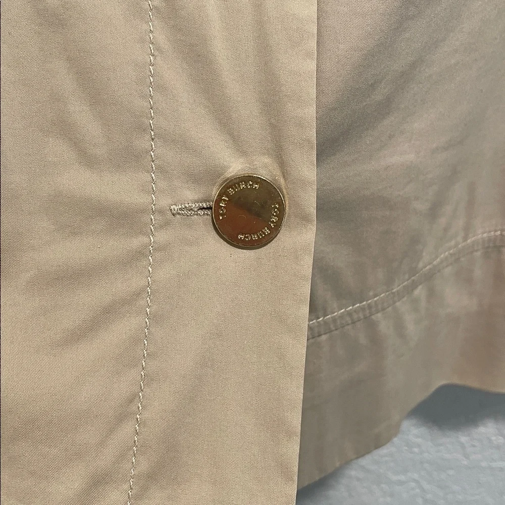 Tory Burch Khaki Mini Skirt Gold Button Front Belted Size 0 Preppy Classic